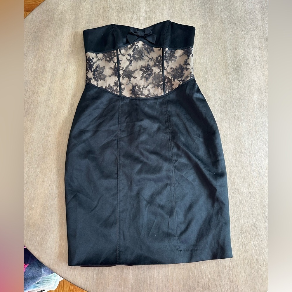 Betsey Johnson evening vintage Black Strapless Dress with Lace Overlay 6